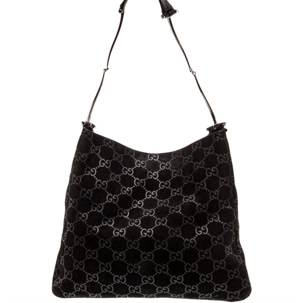 Authentic Vintage Gucci Tom Ford Era Black Monogram Suede Shoulder Bag